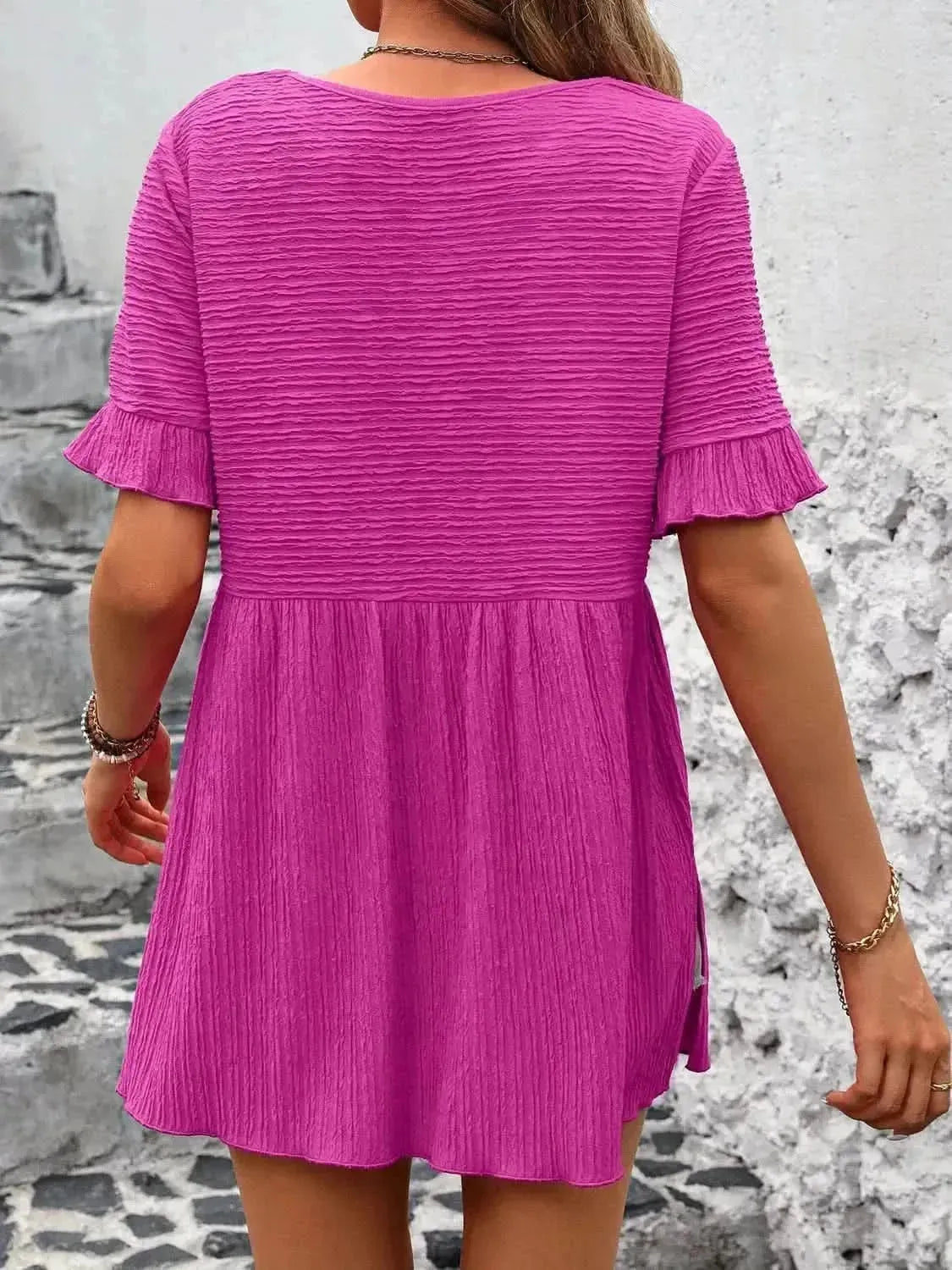 Ivy Lane Round Neck Short Sleeve Blouse - Bad Moms Club
