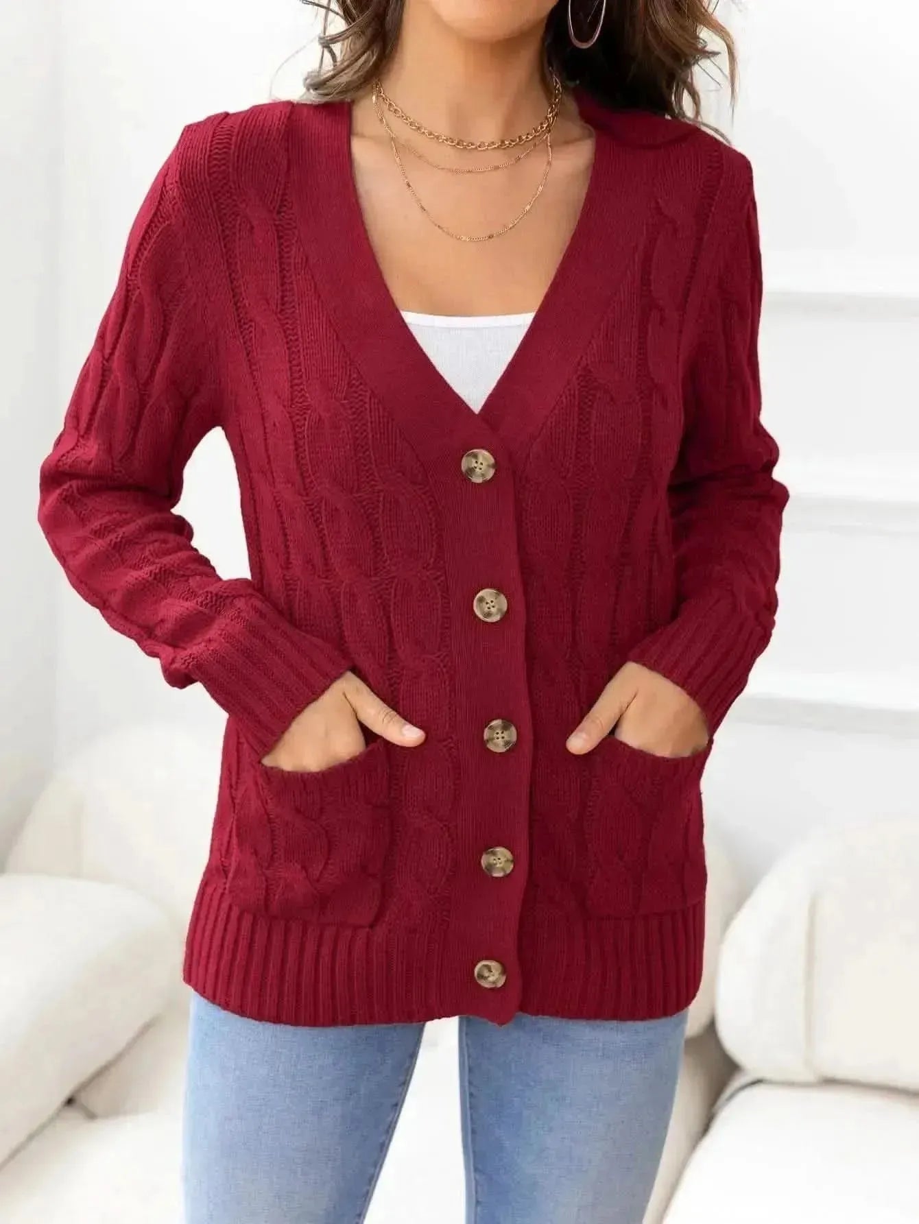 Button Down Cable-Knit Cardigan - Bad Moms Club