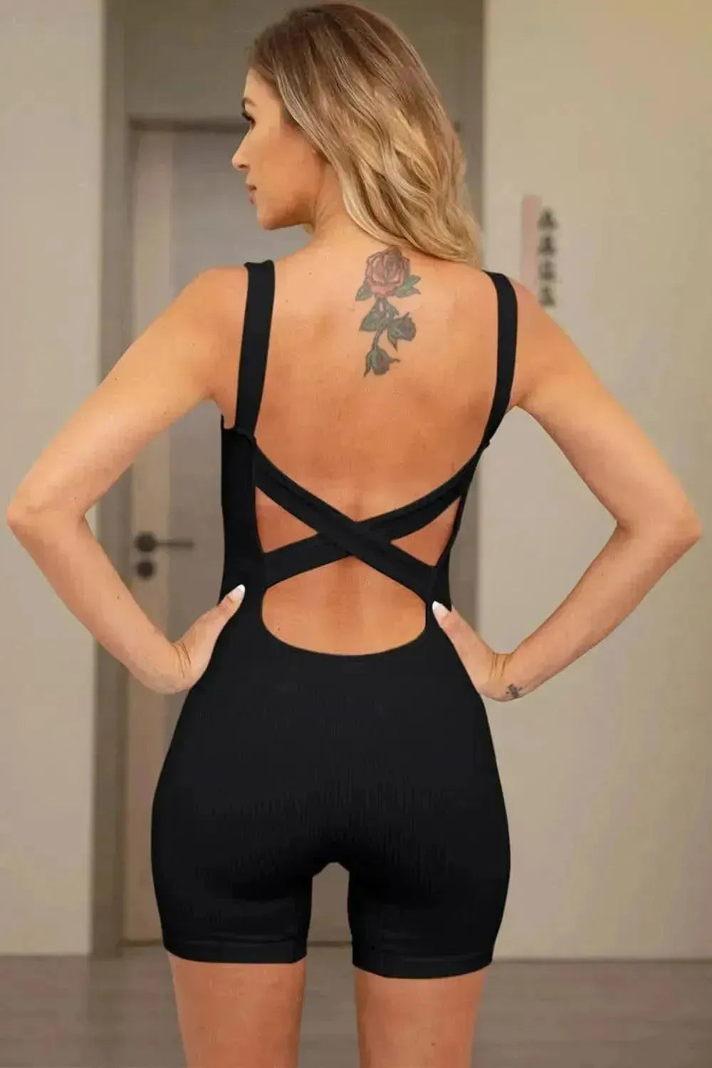 Crisscross Wide Strap Active Romper - Bad Moms Club