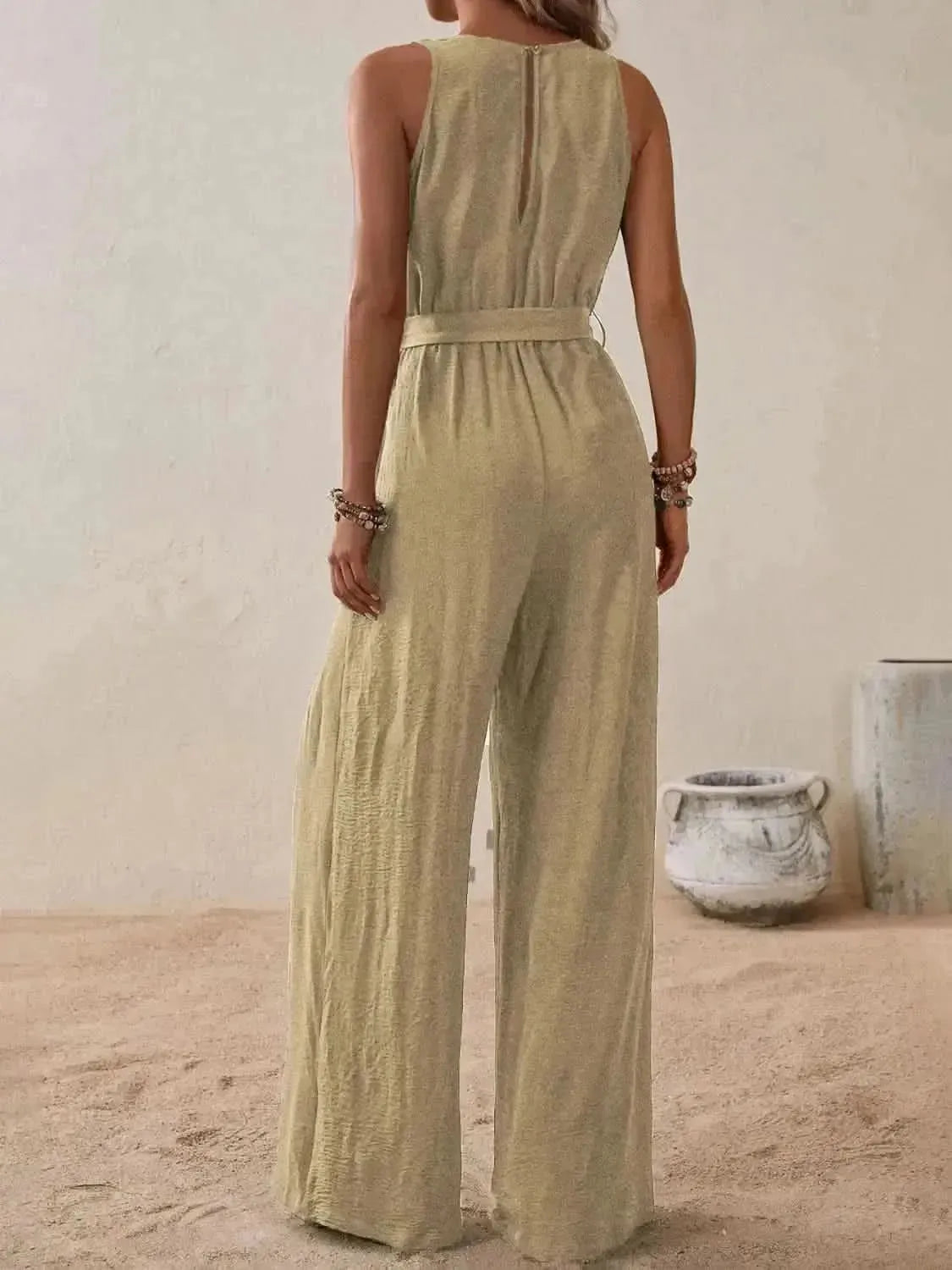 Honey Tied Surplice Sleeveless Wide Leg Jumpsuit - Bad Moms Club