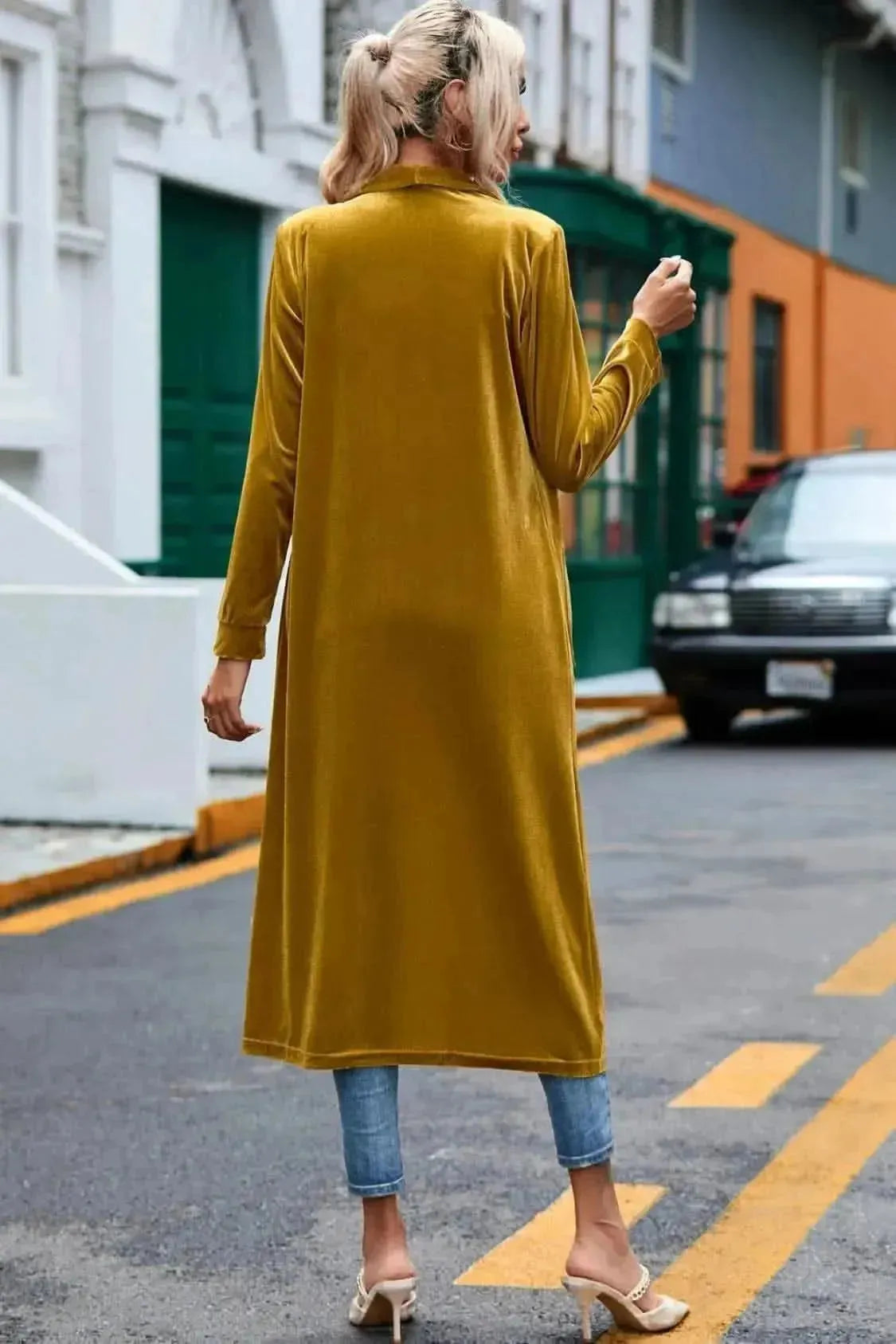 Velvet Open Front Long Cardigan with Pockets - Bad Moms Club