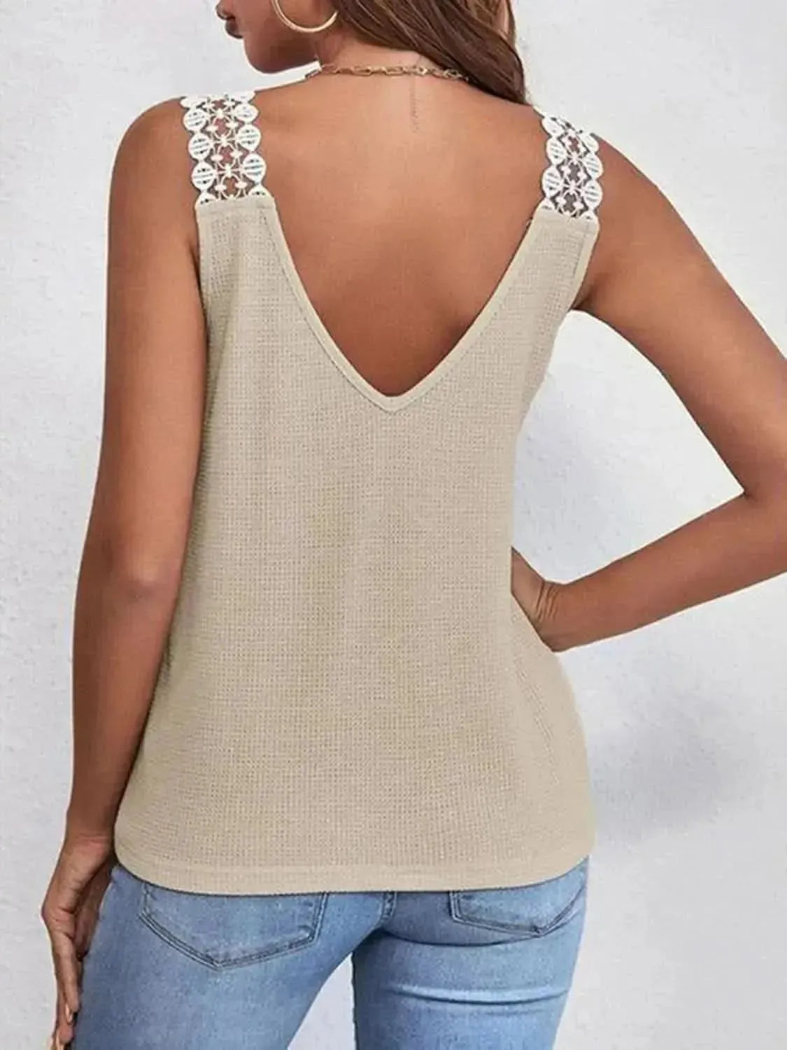 Full Size Lace Detail V-Neck Tank - Bad Moms Club