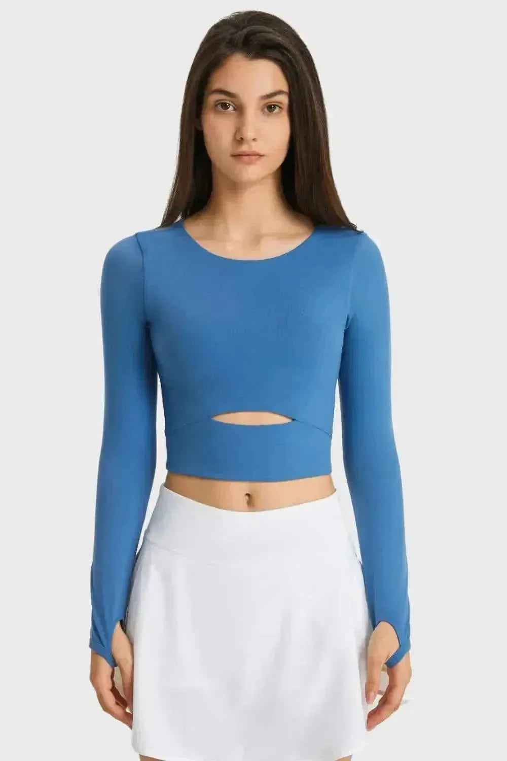 Cutout Long Sleeve Cropped Sports Top - Bad Moms Club