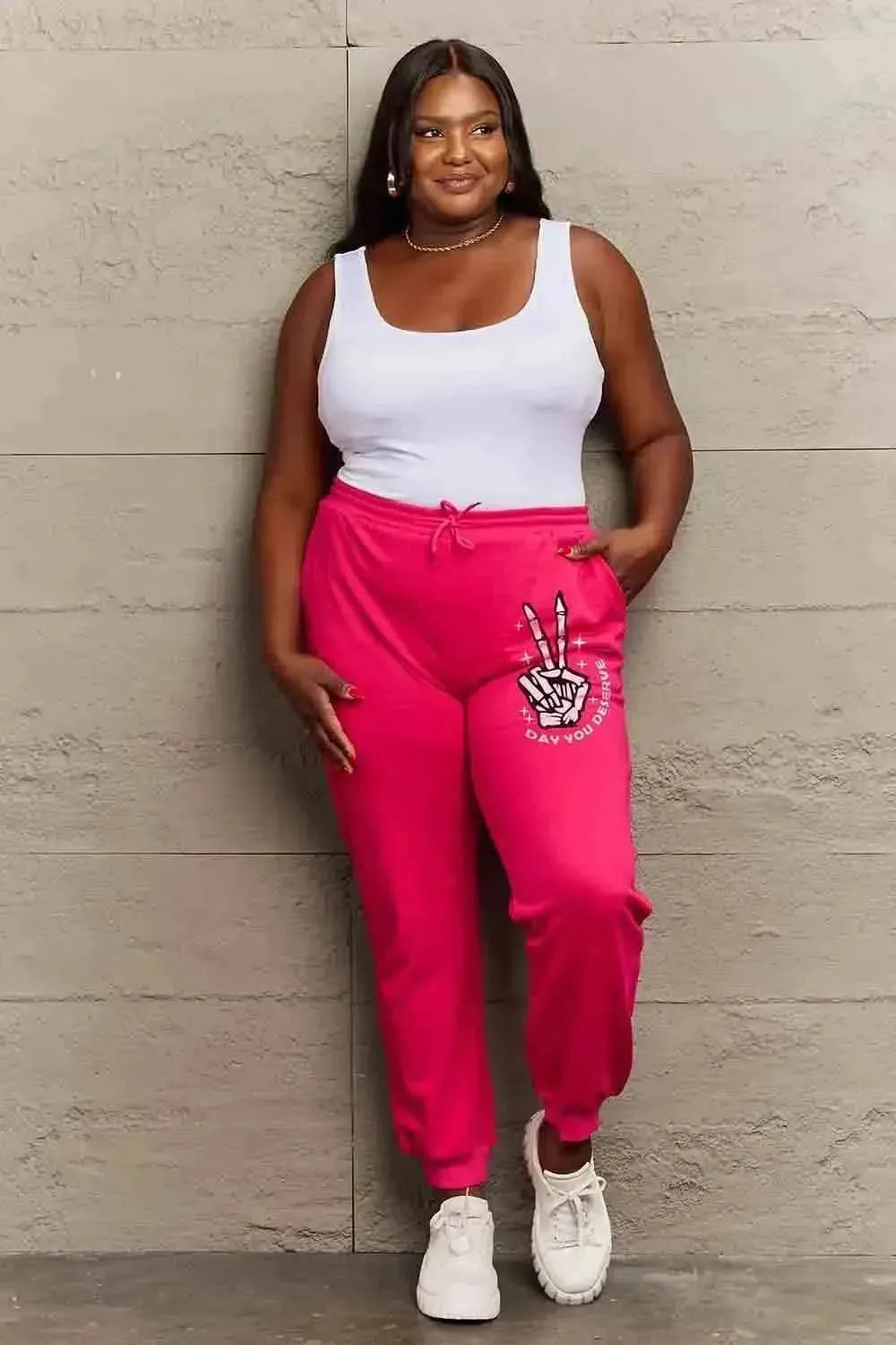 Simply Love Simply Love Full Size Drawstring DAY YOU DESERVE Graphic Long Sweatpants - Bad Moms Club