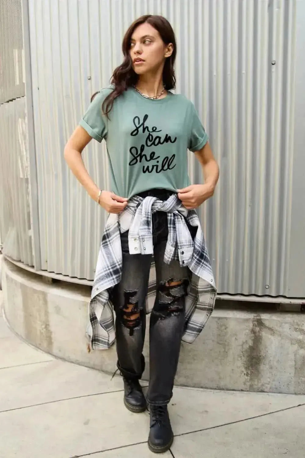 Simply Love Full Size SHE CAN SHE WILL Short Sleeve T-Shirt - Bad Moms Club