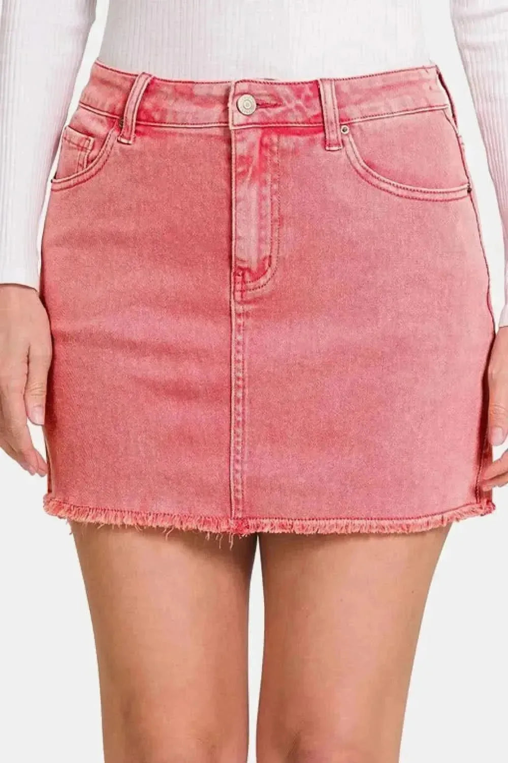 Zenana 90's Vibe Acid Wash Frayed Hem Skirt - Bad Moms Club