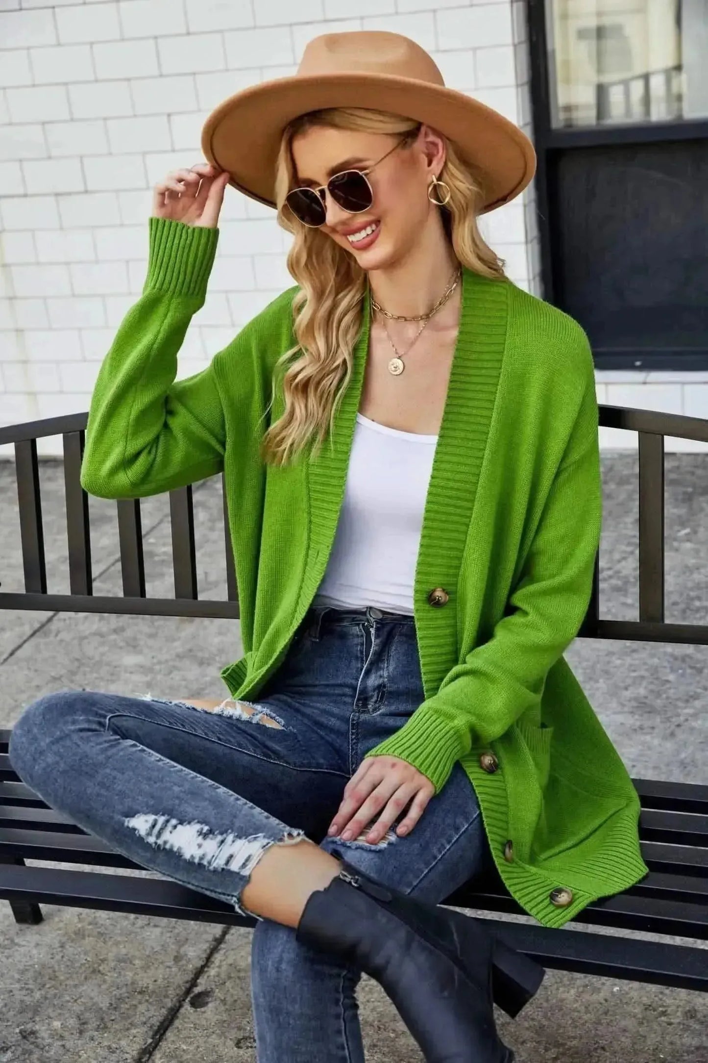 Ribbed Trim Dropped Shoulder Pocketed Cardigan - Bad Moms Club