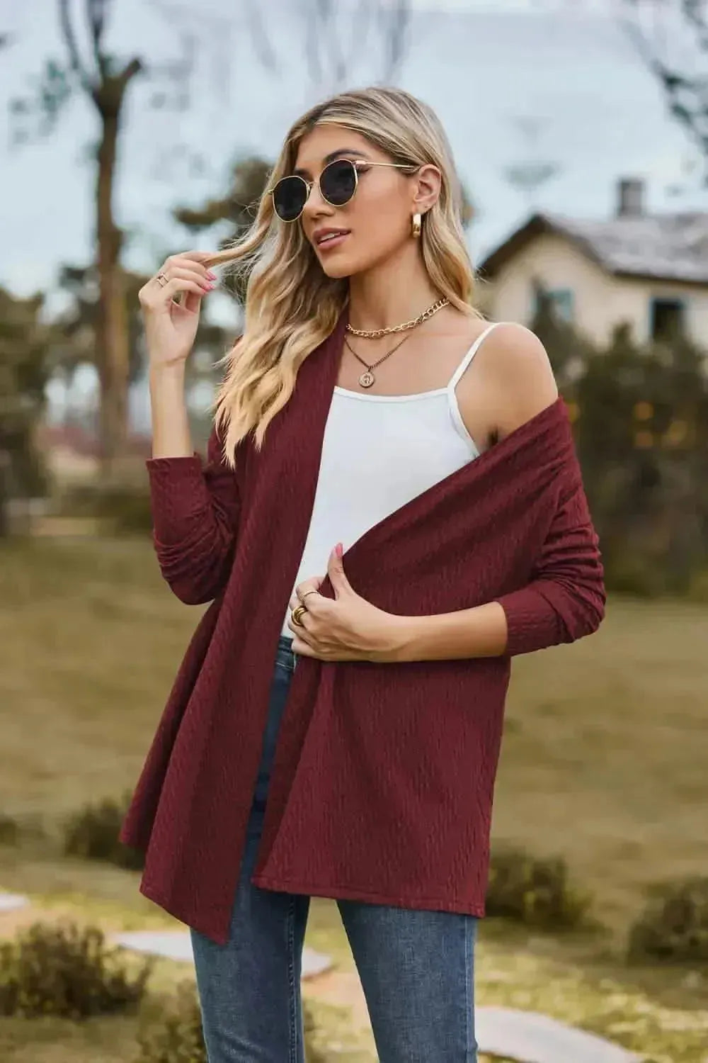 Open Front Long Sleeve Cardigan - Bad Moms Club