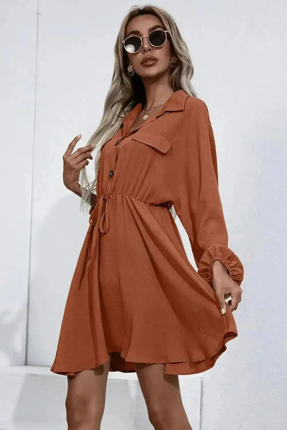 Ivy Lane Collared Tie Waist Button Up Shirt Dress - Bad Moms Club