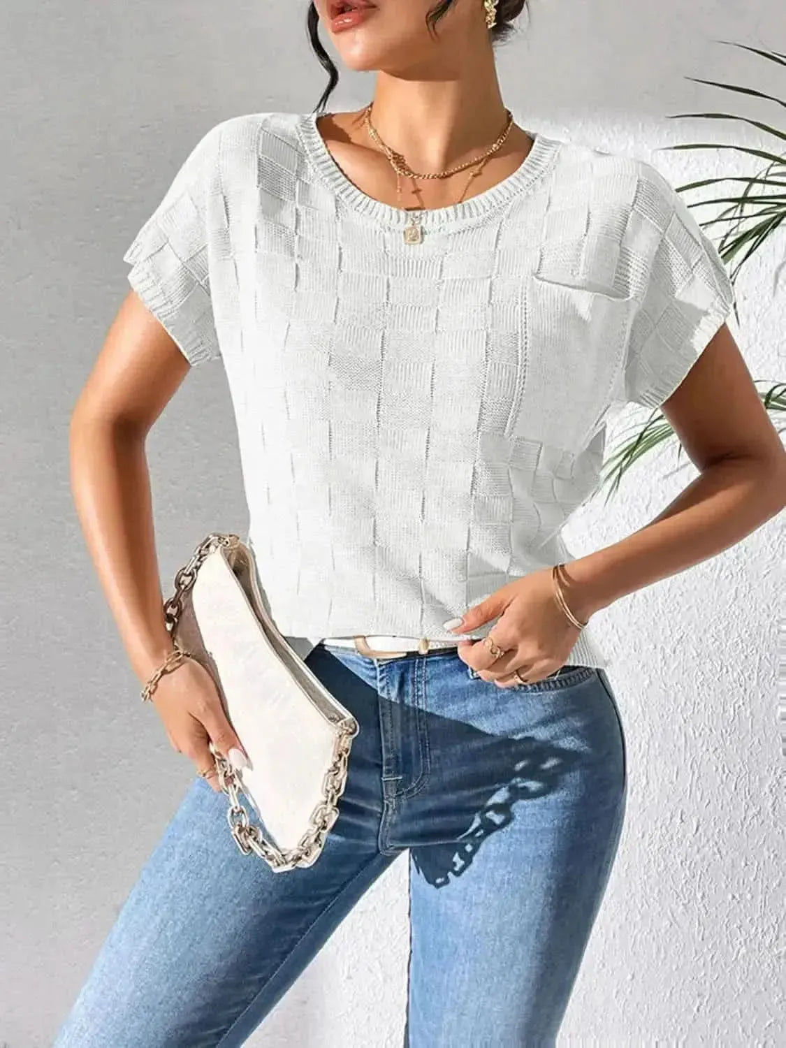Round Neck Short Sleeve Knit Top - Bad Moms Club