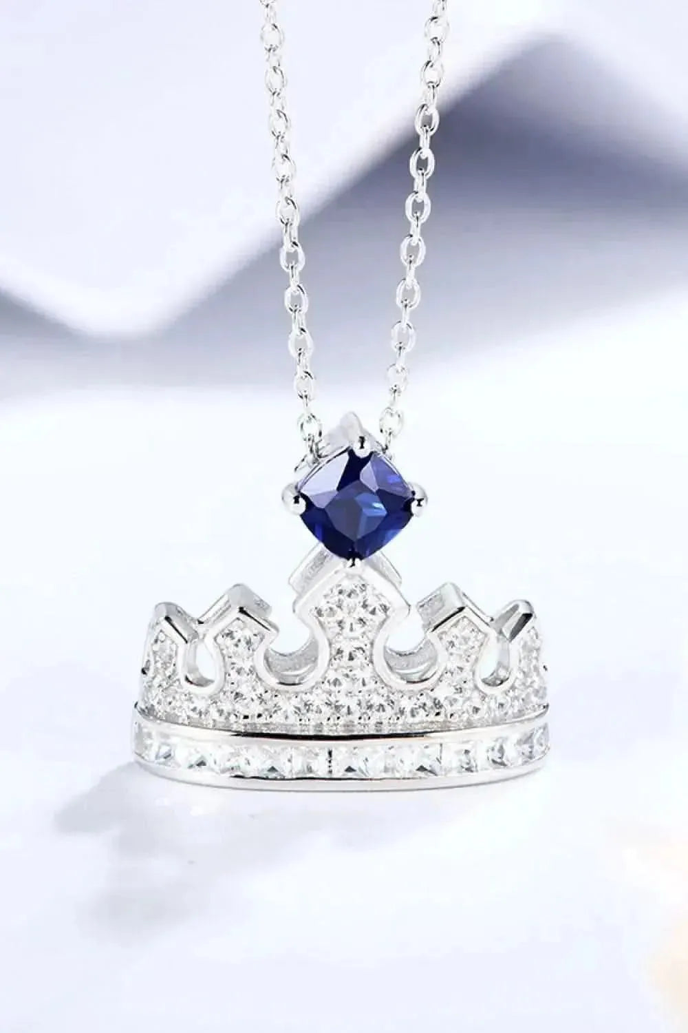 Zircon Lab-Grown Sapphire Crown Shape Pendant Necklace - Bad Moms Club