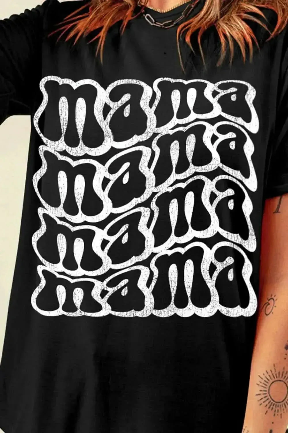 MAMA Round Neck Short Sleeve T-Shirt - Bad Moms Club