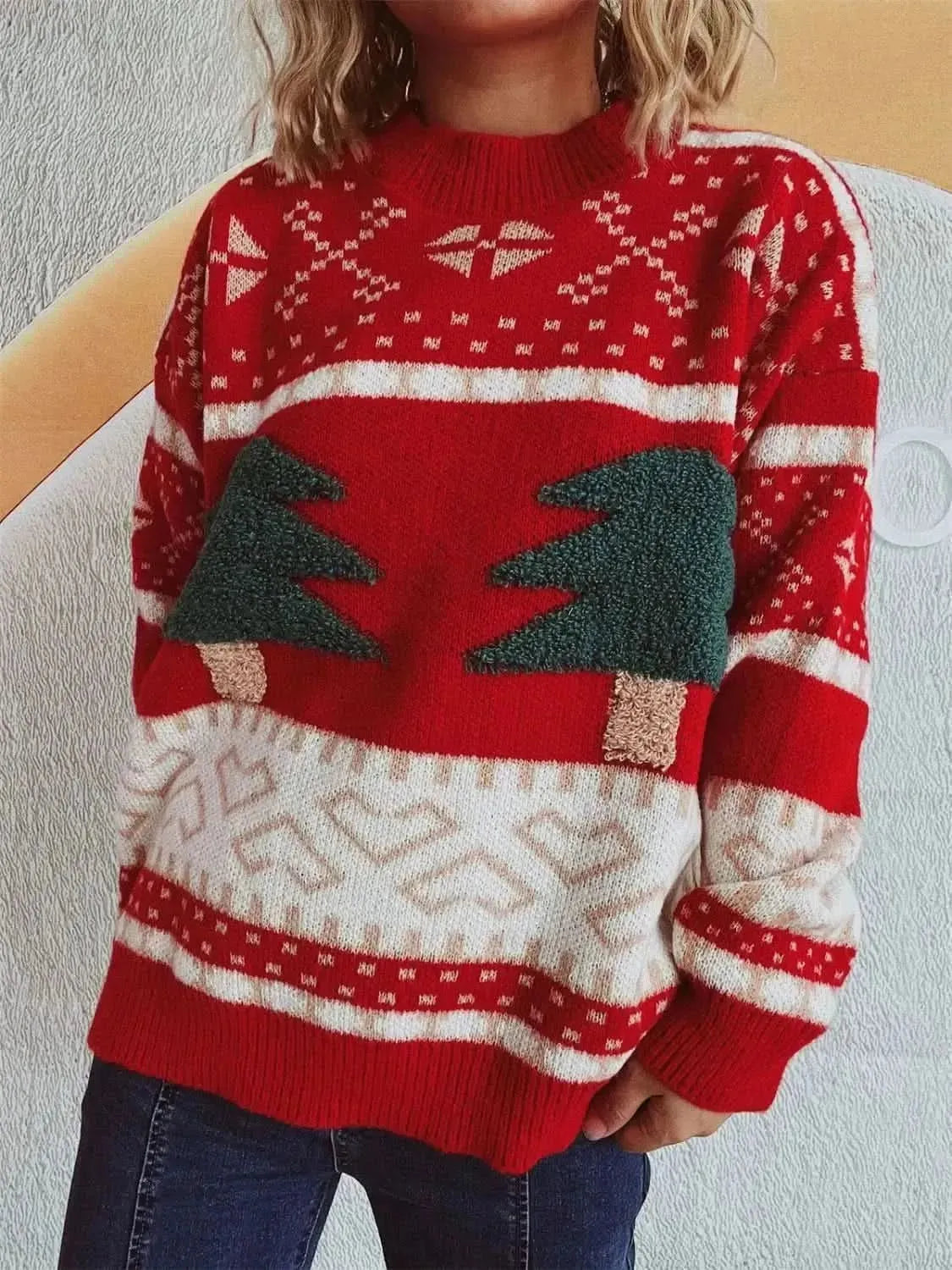Christmas Tree Mock Neck Long Sleeve Sweater - Bad Moms Club