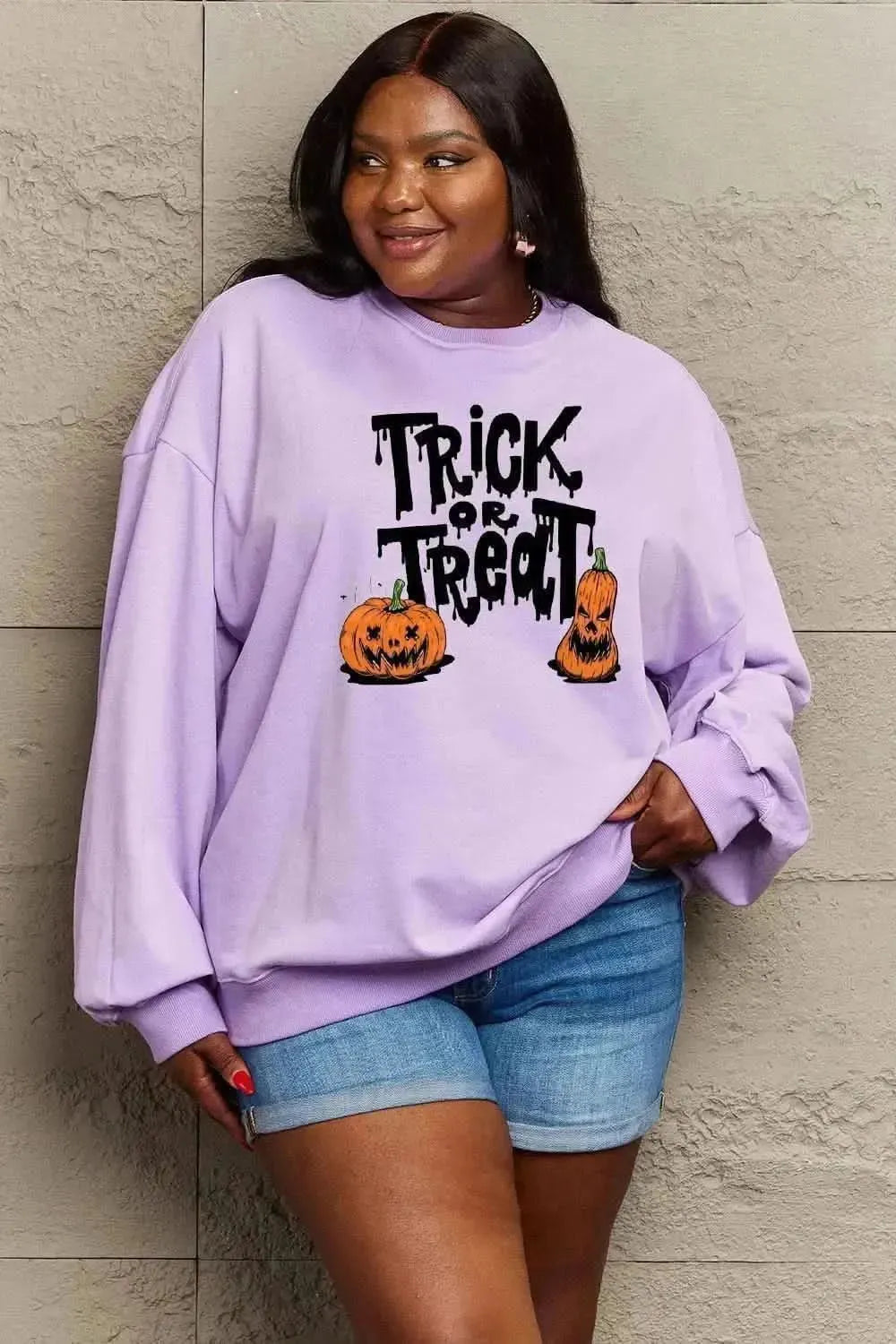 Simply Love Full Size TRICK OR TREAT Graphic Sweatshirt - Bad Moms Club