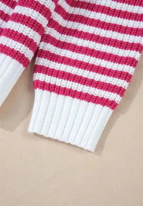 Striped Half Zip Mock Neck Long Sleeve Sweater - Bad Moms Club