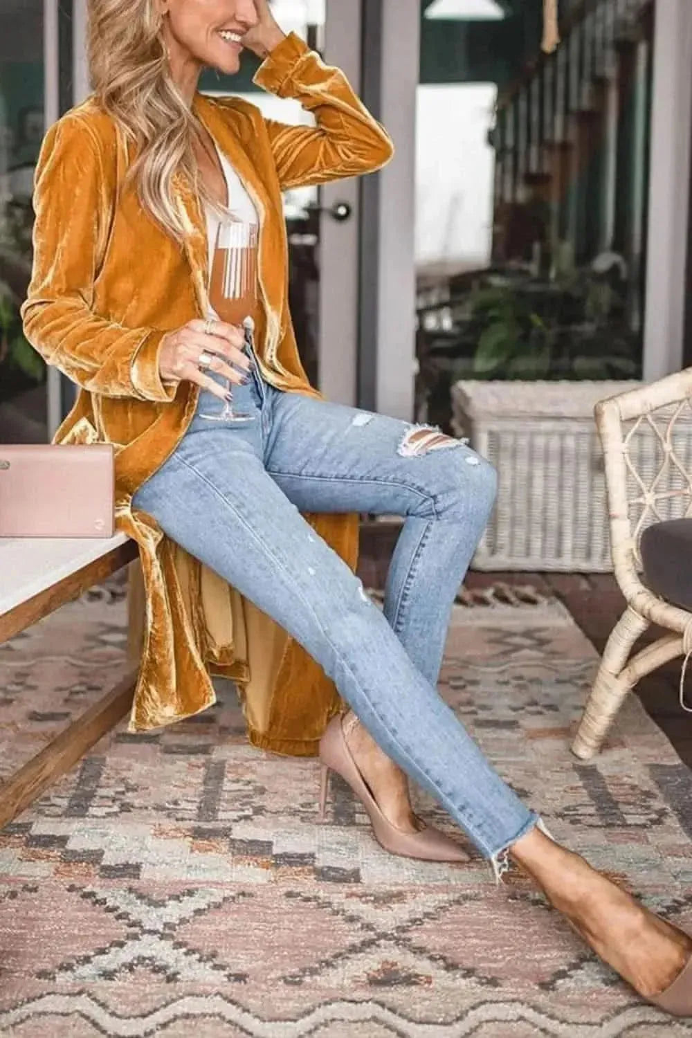 Open Front Long Sleeve Coat - Bad Moms Club
