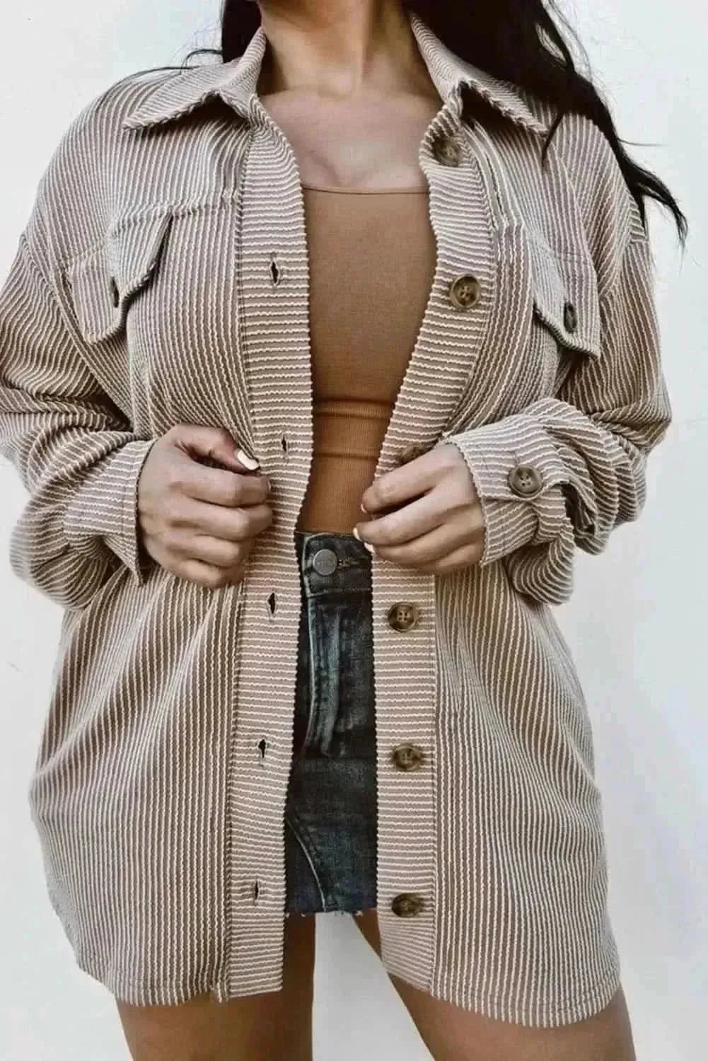 Plus Size Button Up Long Sleeve Jacket - Bad Moms Club