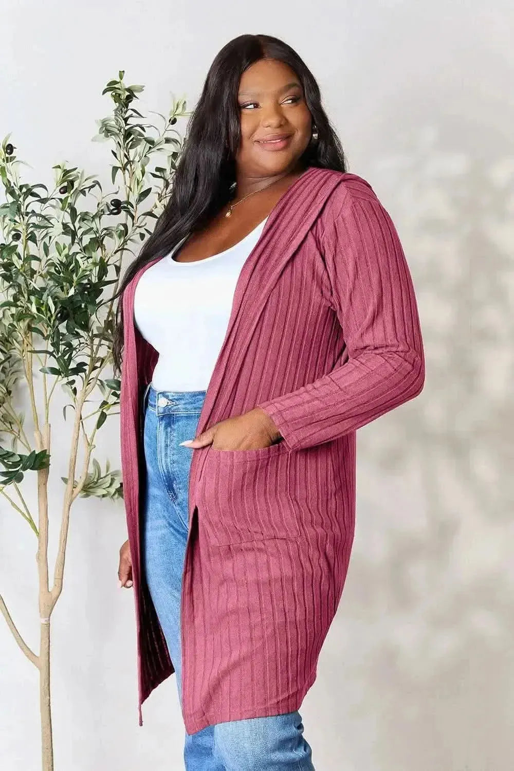 Basic Bae Full Size Hooded Sweater Cardigan - Bad Moms Club