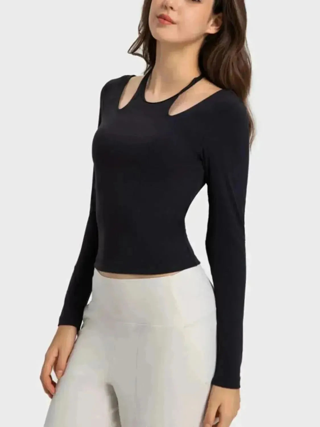 Halter Neck Long Sleeve Sporty Top - Bad Moms Club