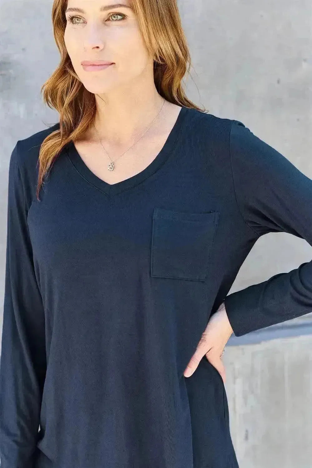 Basic Bae Full Size V-Neck Long Sleeve Top - Bad Moms Club