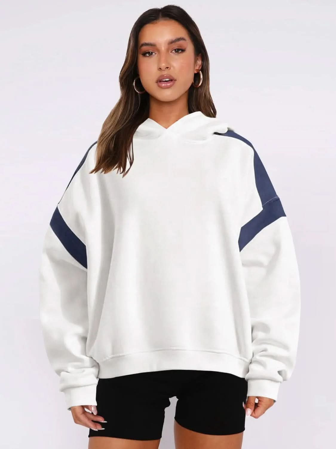 Contrast Dropped Shoulder Long Sleeve Hoodie - Bad Moms Club
