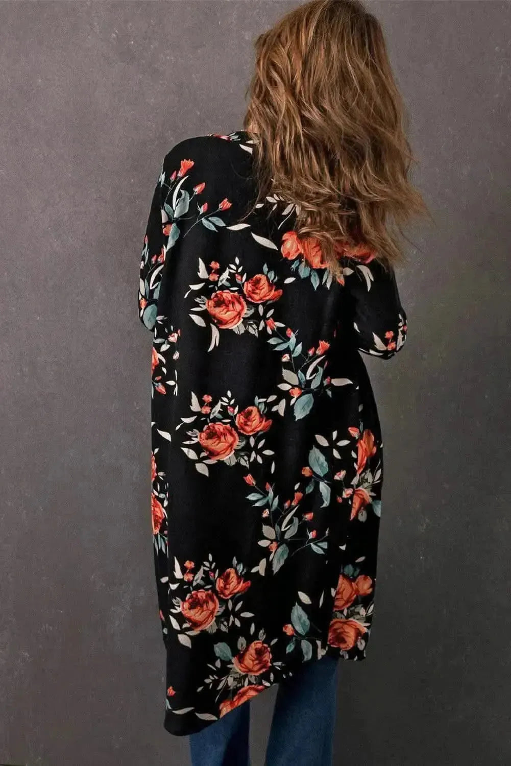 Double Take Printed Open Front Longline Cardigan - Bad Moms Club