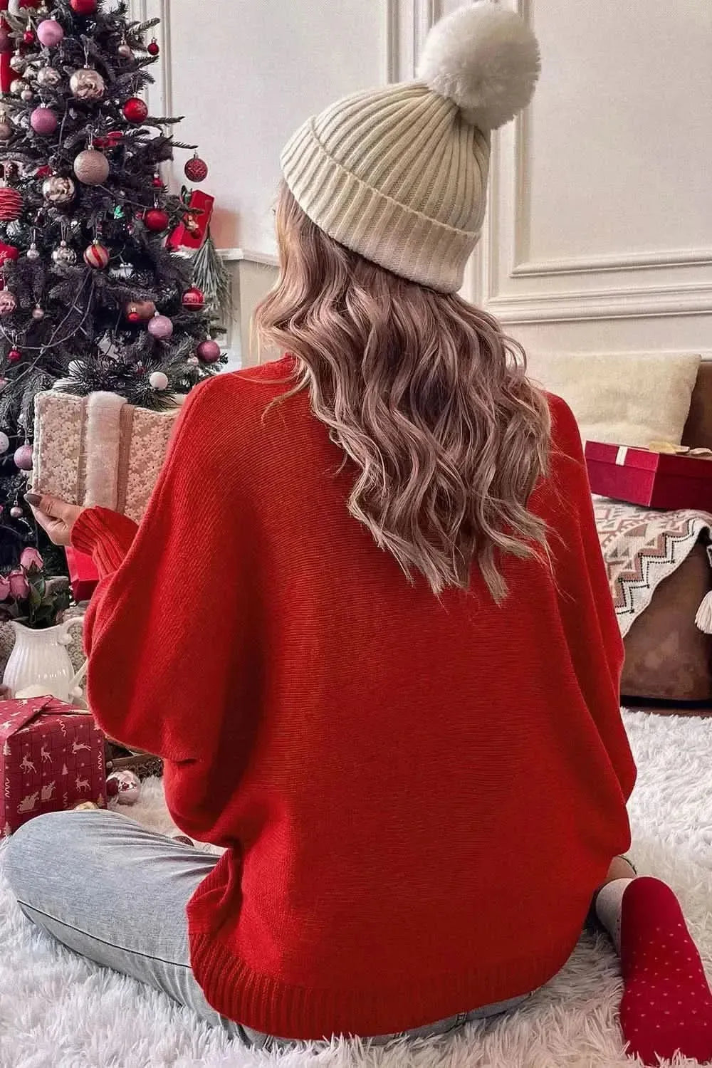 Double Take Full Size Merry Christmas Turtleneck Long Sleeve Sweater - Bad Moms Club