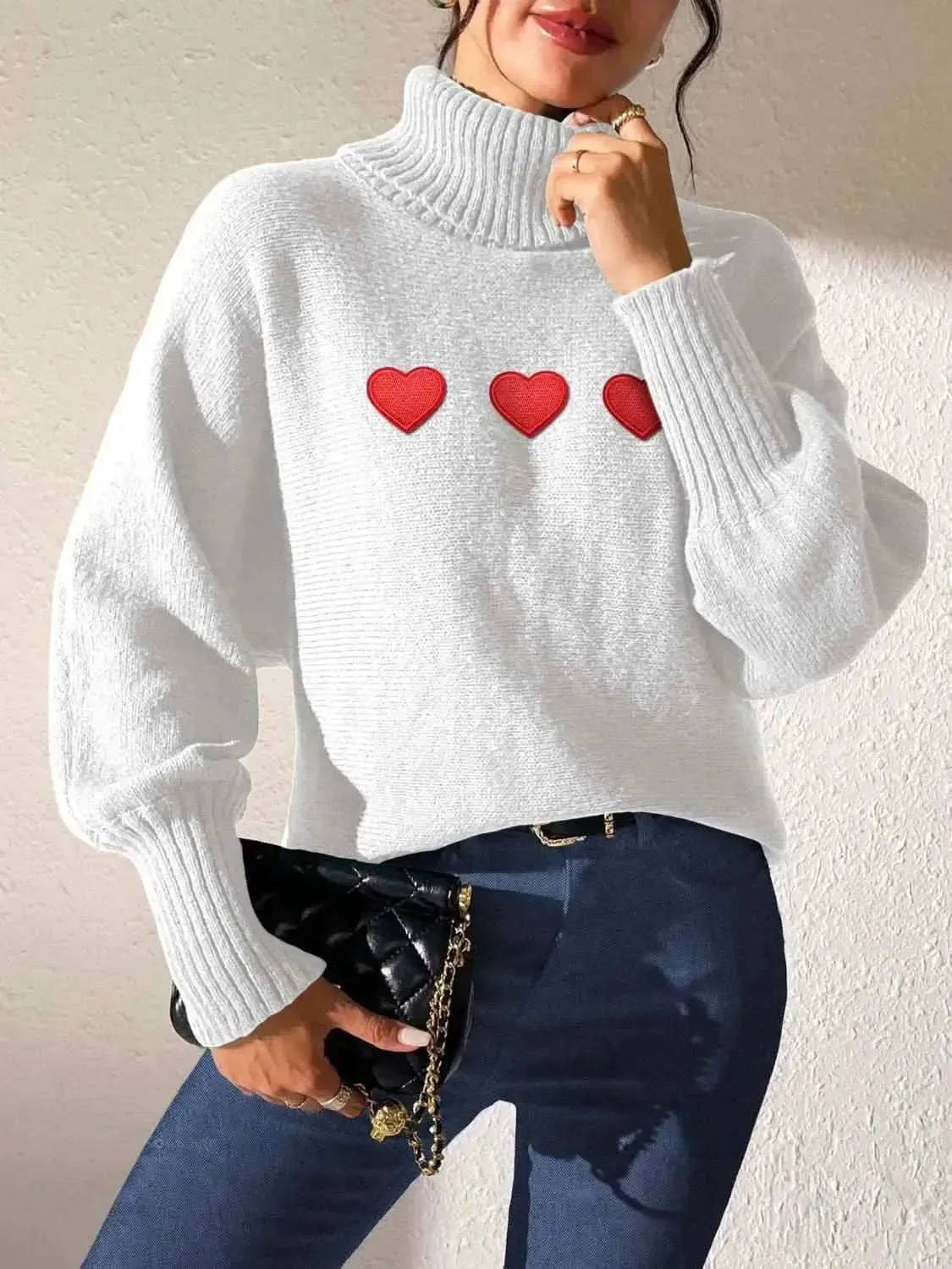 Heart Turtleneck Long Sleeve Sweater - Bad Moms Club