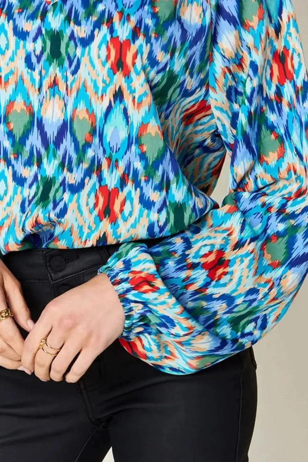 Double Take Full Size Printed Balloon Sleeve Blouse - Bad Moms Club