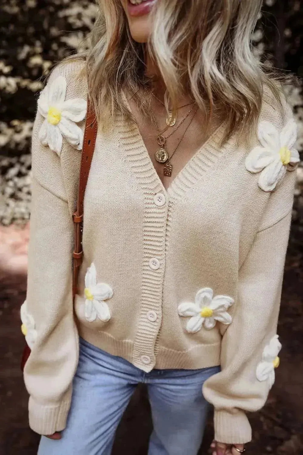 Flower Dropped Shoulder Long Sleeve Cardigan - Bad Moms Club