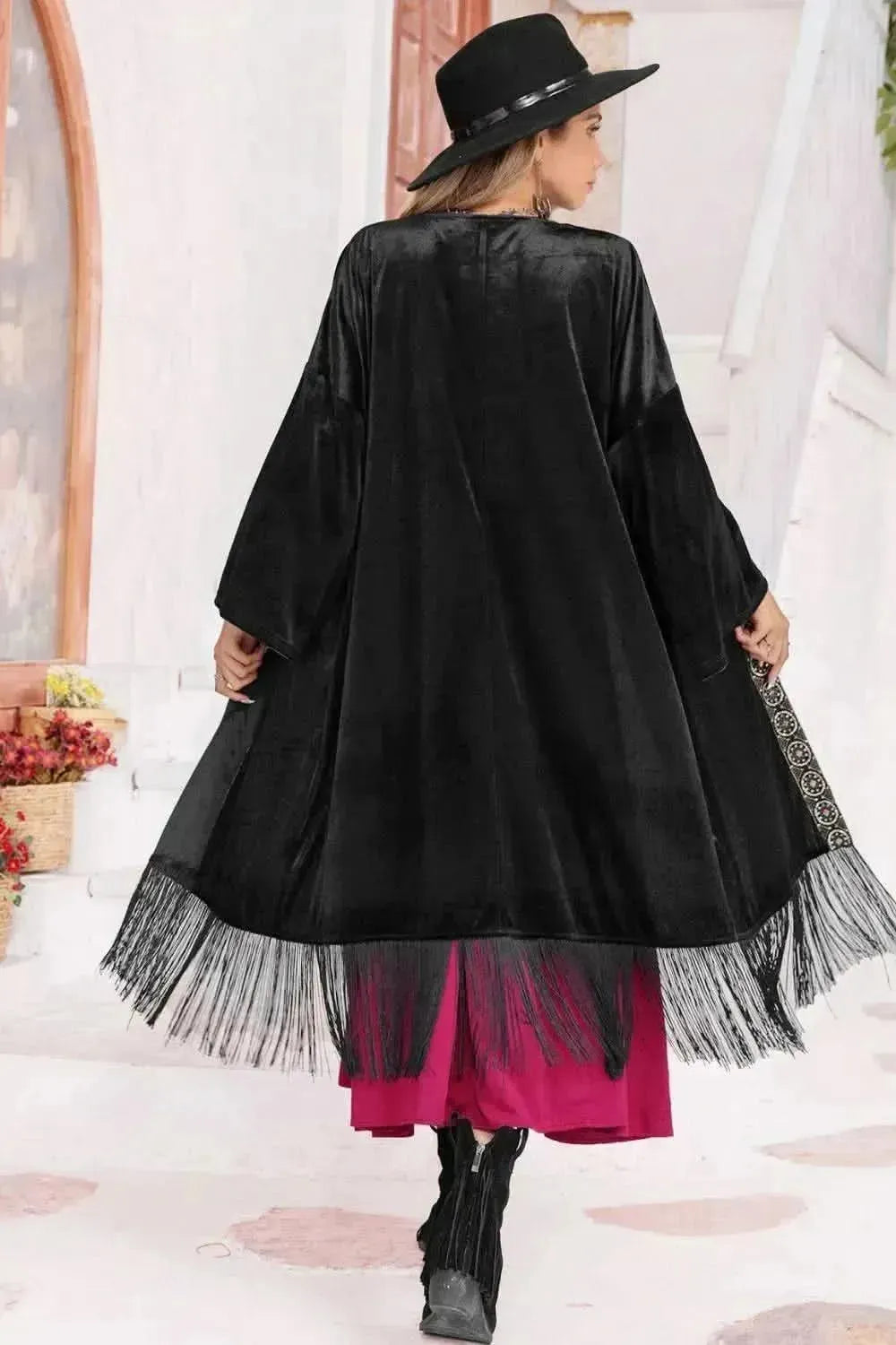 Opne Front Fringe Detail Long Sleeve Cardigan - Bad Moms Club