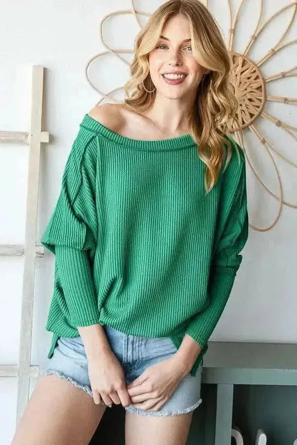 Reborn J Exposed Seam Lantern Sleeve Top - Bad Moms Club
