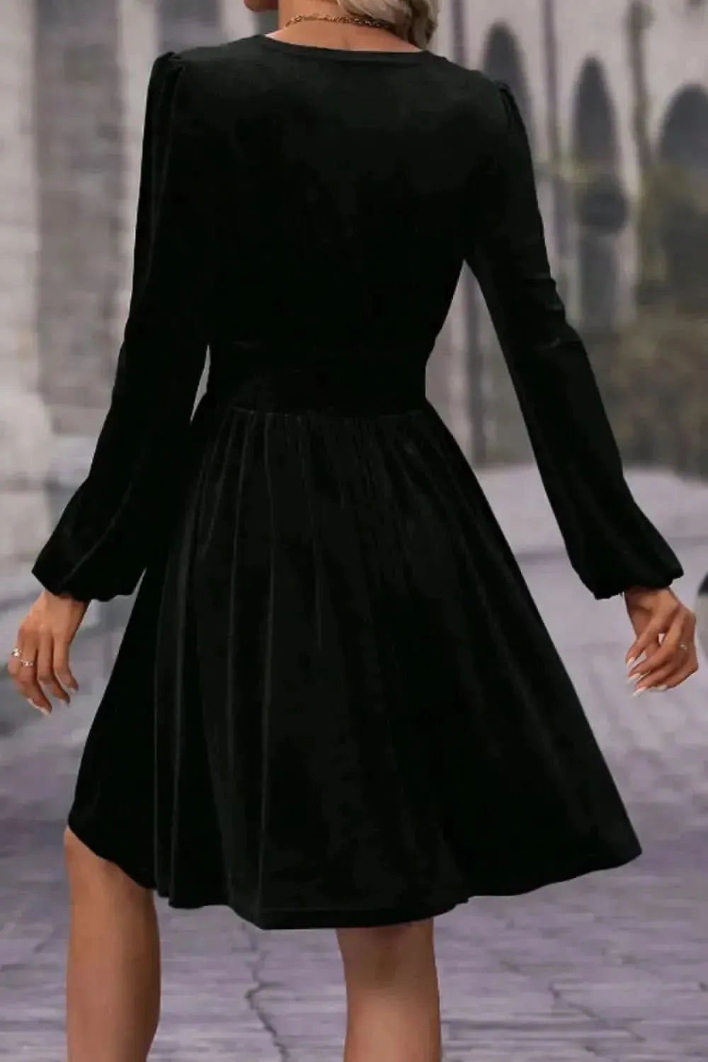 Surplice Long Sleeve Velvet Dress - Bad Moms Club