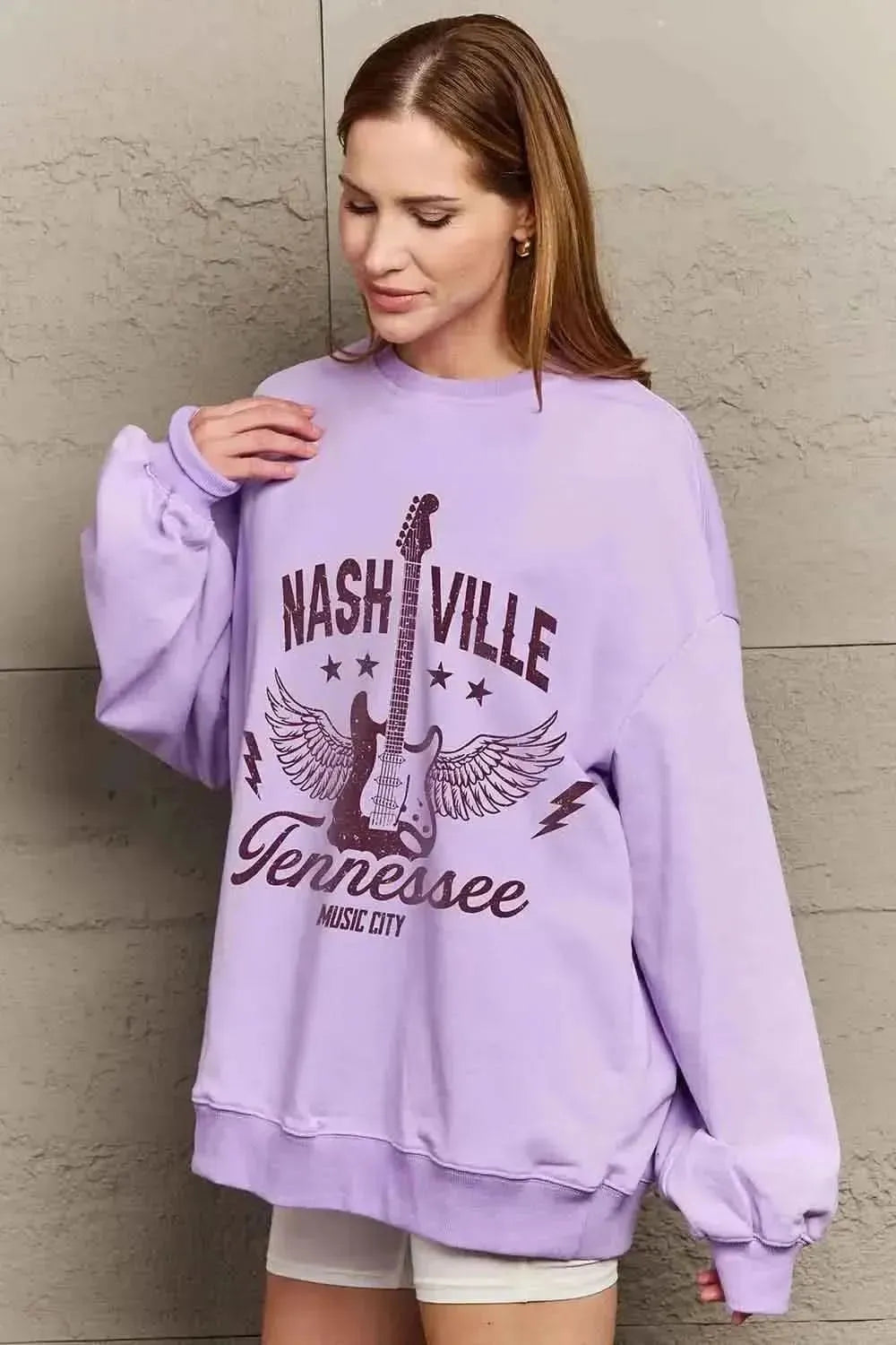 Simply Love Simply Love Full Size NASHVILLE TENNESSEE MUSIC CITY Graphic Sweatshirt - Bad Moms Club