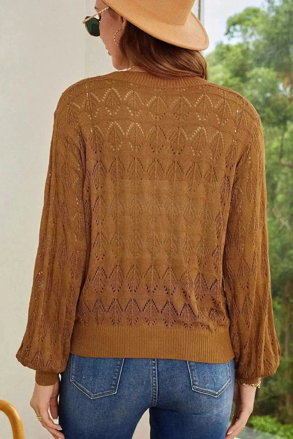 Openwork V-Neck Cardigan - Bad Moms Club