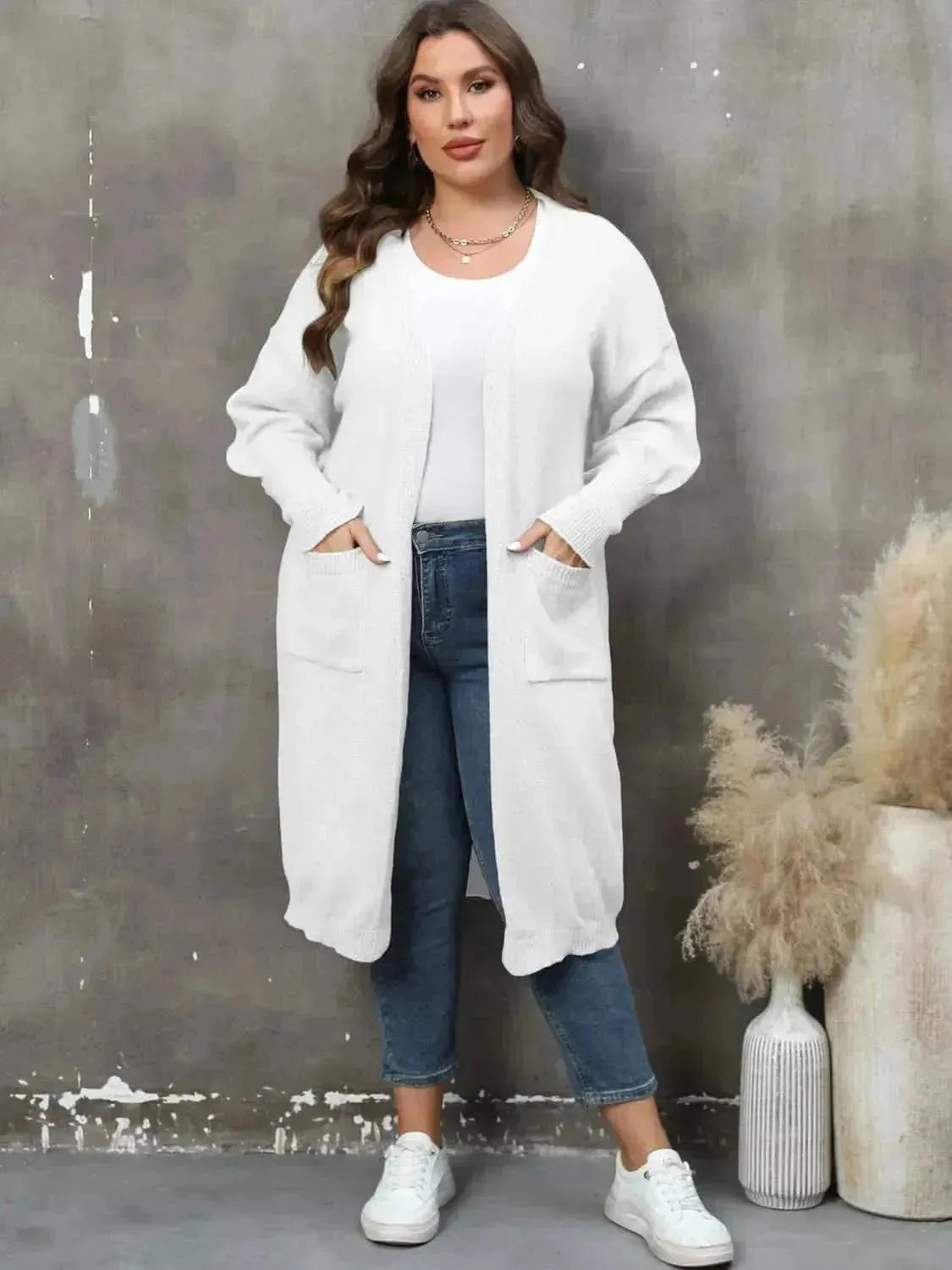 Plus Size Long Sleeve Pocketed Cardigan - Bad Moms Club