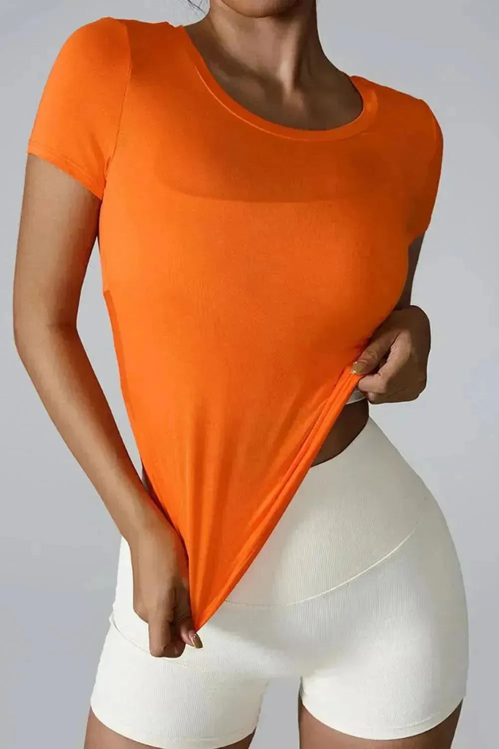 Cutout Round Neck Short Sleeve Active T-Shirt - Bad Moms Club