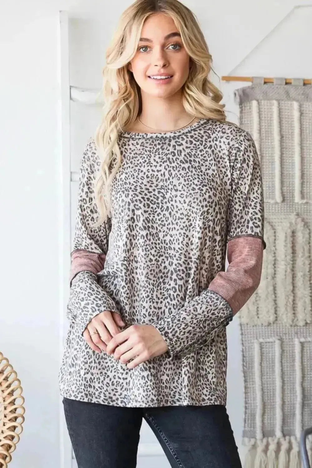 Heimish Full Size Leopard Exposed Seam Contrast T-Shirt - Bad Moms Club
