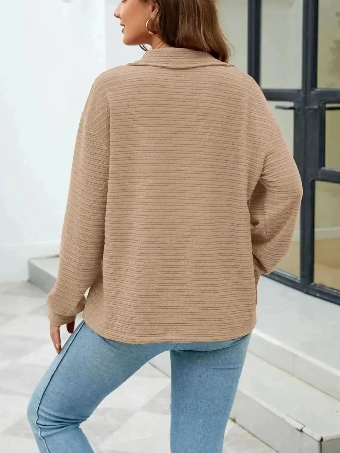 Quarter-Zip Collared Drop Shoulder Sweatshirt - Bad Moms Club