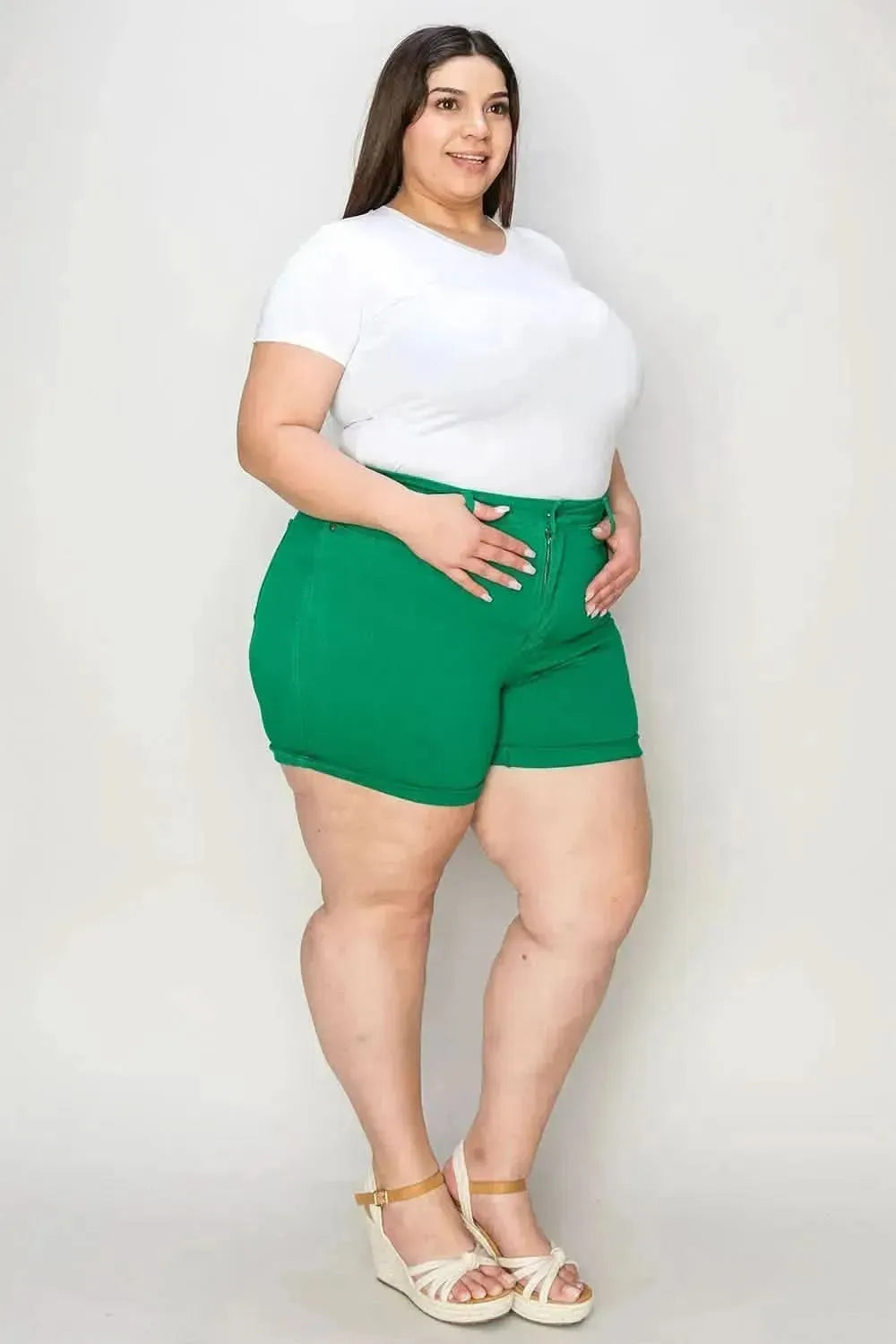 Judy Blue Full Size Tummy Control Garment Dyed Denim Shorts - Bad Moms Club