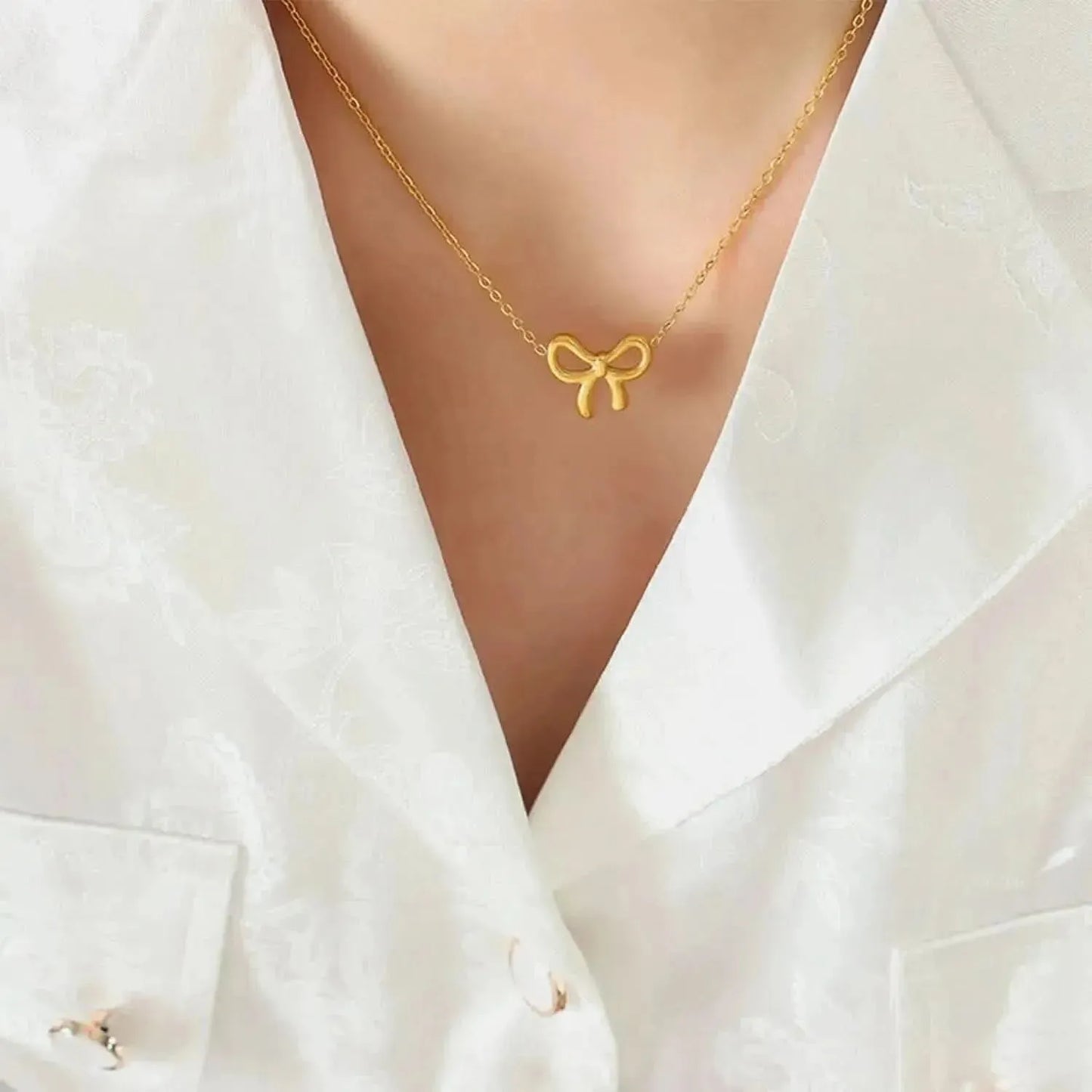 Gold-Plated Titanium Steel Bow Pendant Necklace - Bad Moms Club