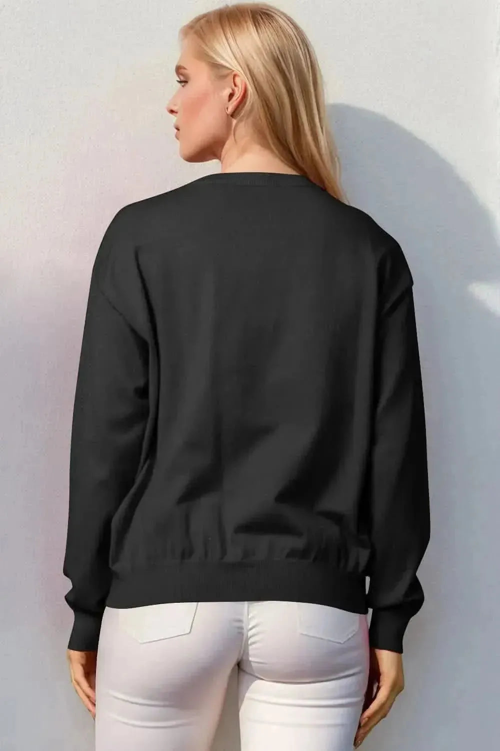 Double Take Full Size Nutcracker Sequin Long Sleeve Sweater - Bad Moms Club