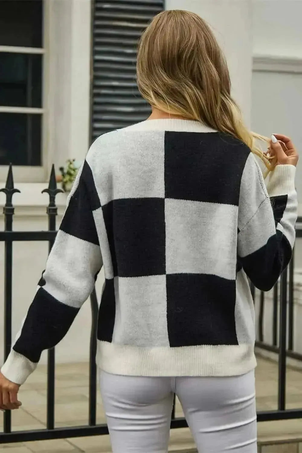 Plaid V-Neck Dropped Shoulder Cardigan - Bad Moms Club