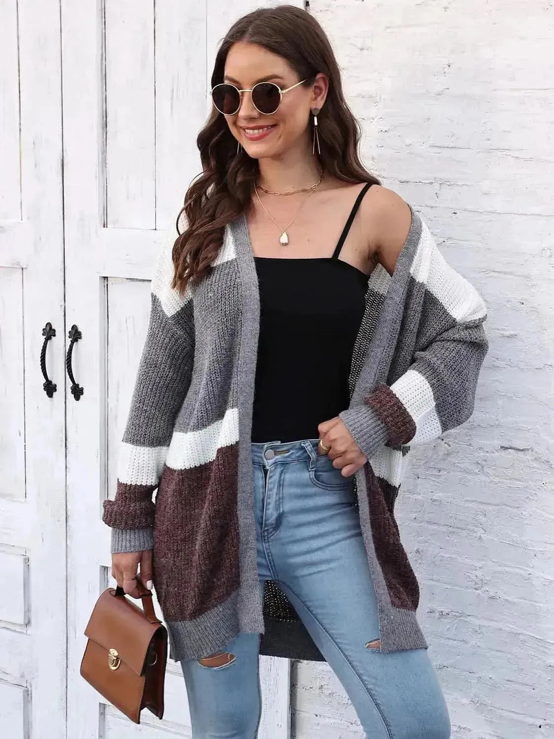 Color Block Open Front Cardigan - Bad Moms Club