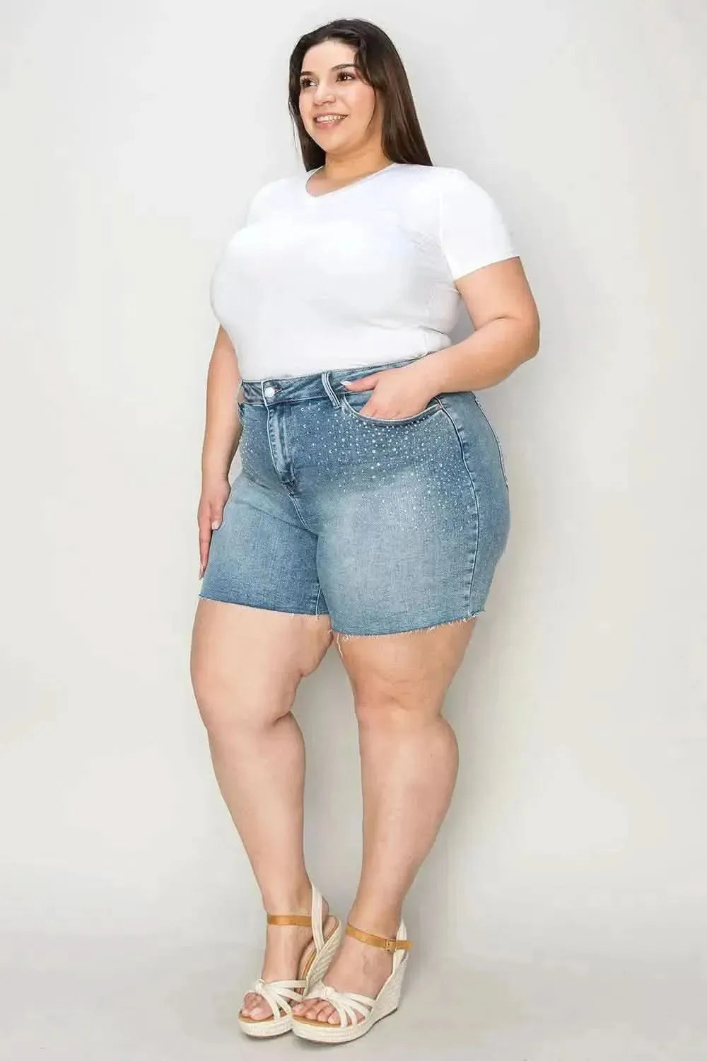 Judy Blue Full Size High Waist Raw Hem Denim Shorts - Bad Moms Club