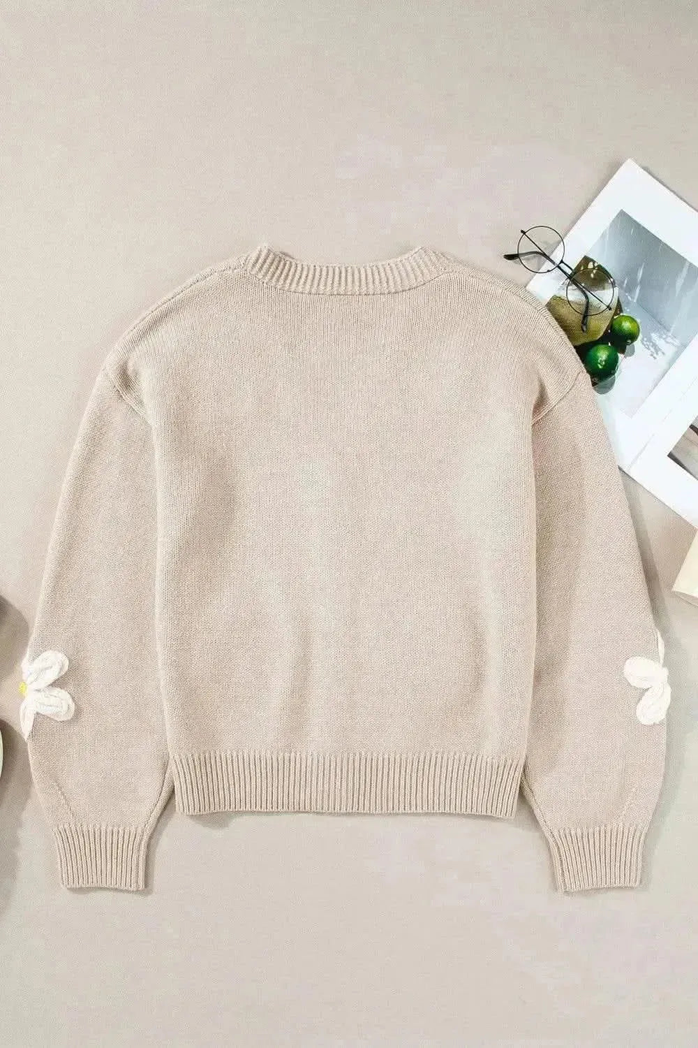 Flower Dropped Shoulder Long Sleeve Cardigan - Bad Moms Club