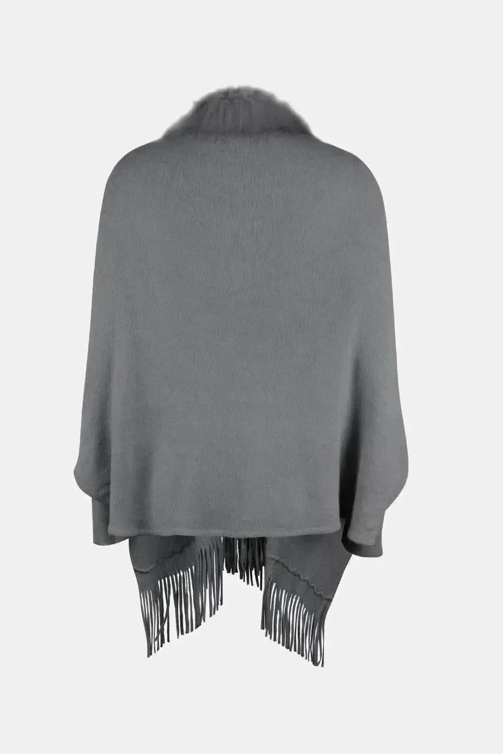 Fringe Open Front Long Sleeve Poncho - Bad Moms Club