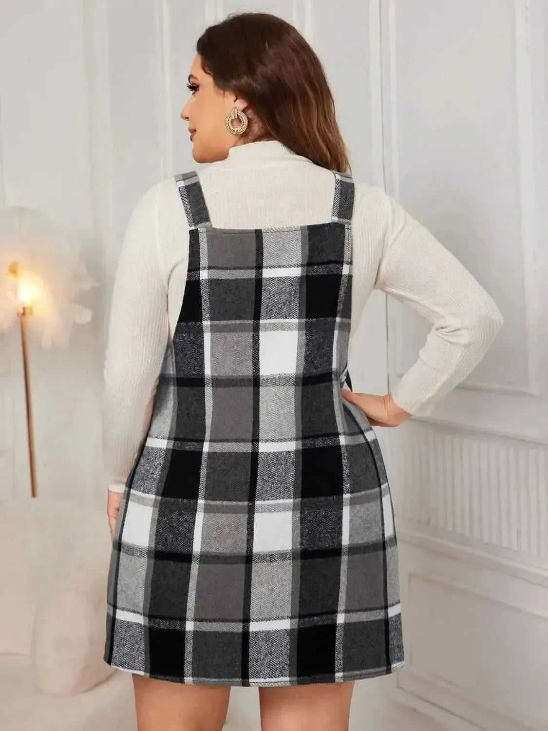Honey Plus Size Plaid Wide Strap Overall Dress - Bad Moms Club