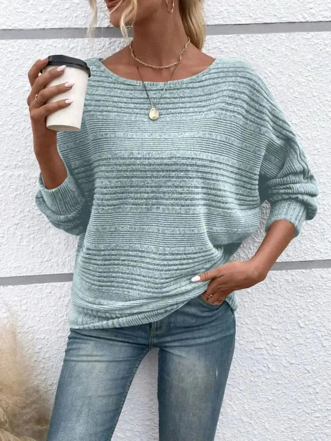 Full Size Round Neck Long Sleeve Top - Bad Moms Club