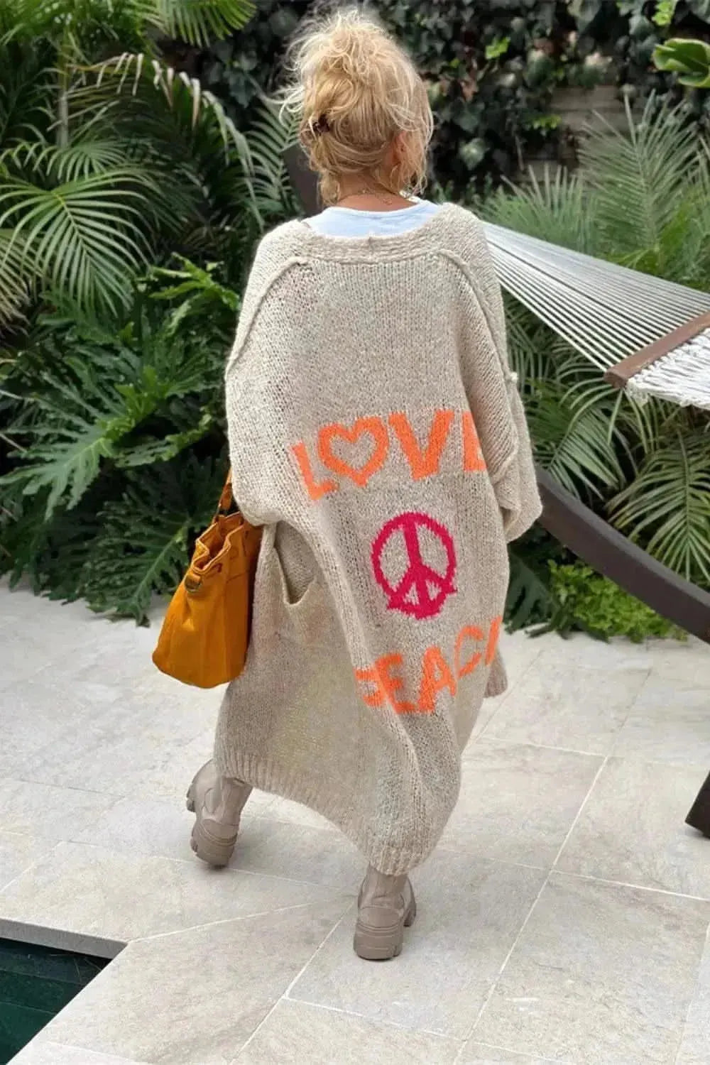 Letter Dropped Shoulder Long Sleeve Cardigan - Bad Moms Club